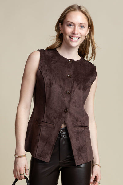 The Chloe Suede Vest | Chocolate