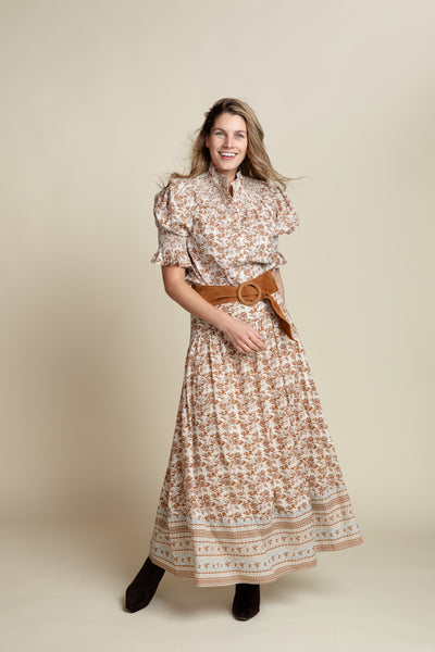 The Lauren Cotton Voile Skirt | Mocha Print