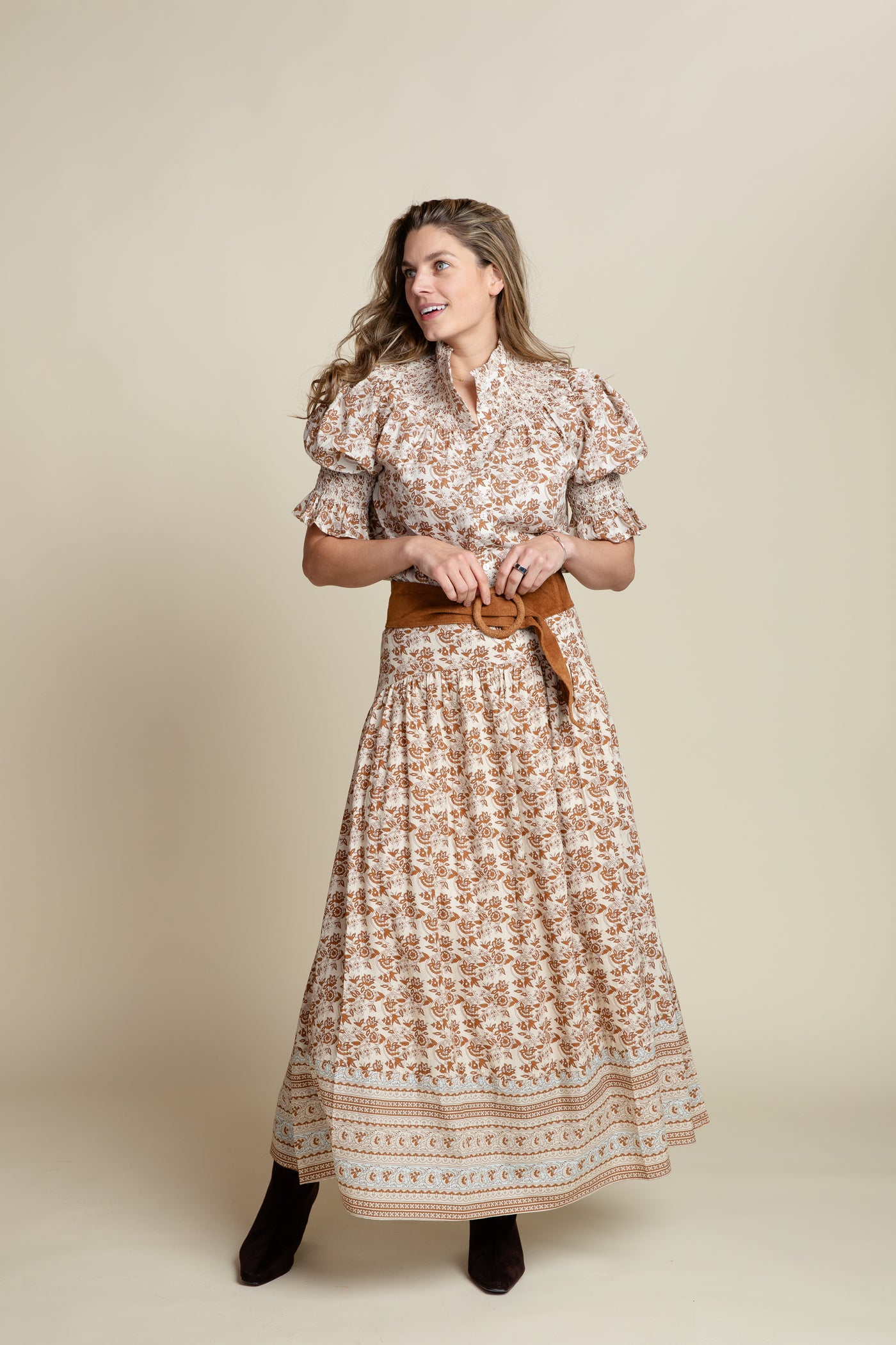 The Lauren Cotton Voile Skirt | Mocha Print