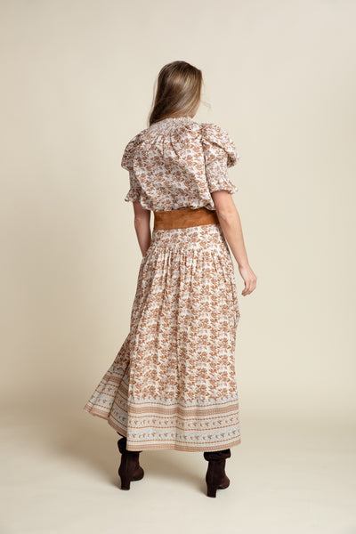 The Lauren Cotton Voile Skirt | Mocha Print