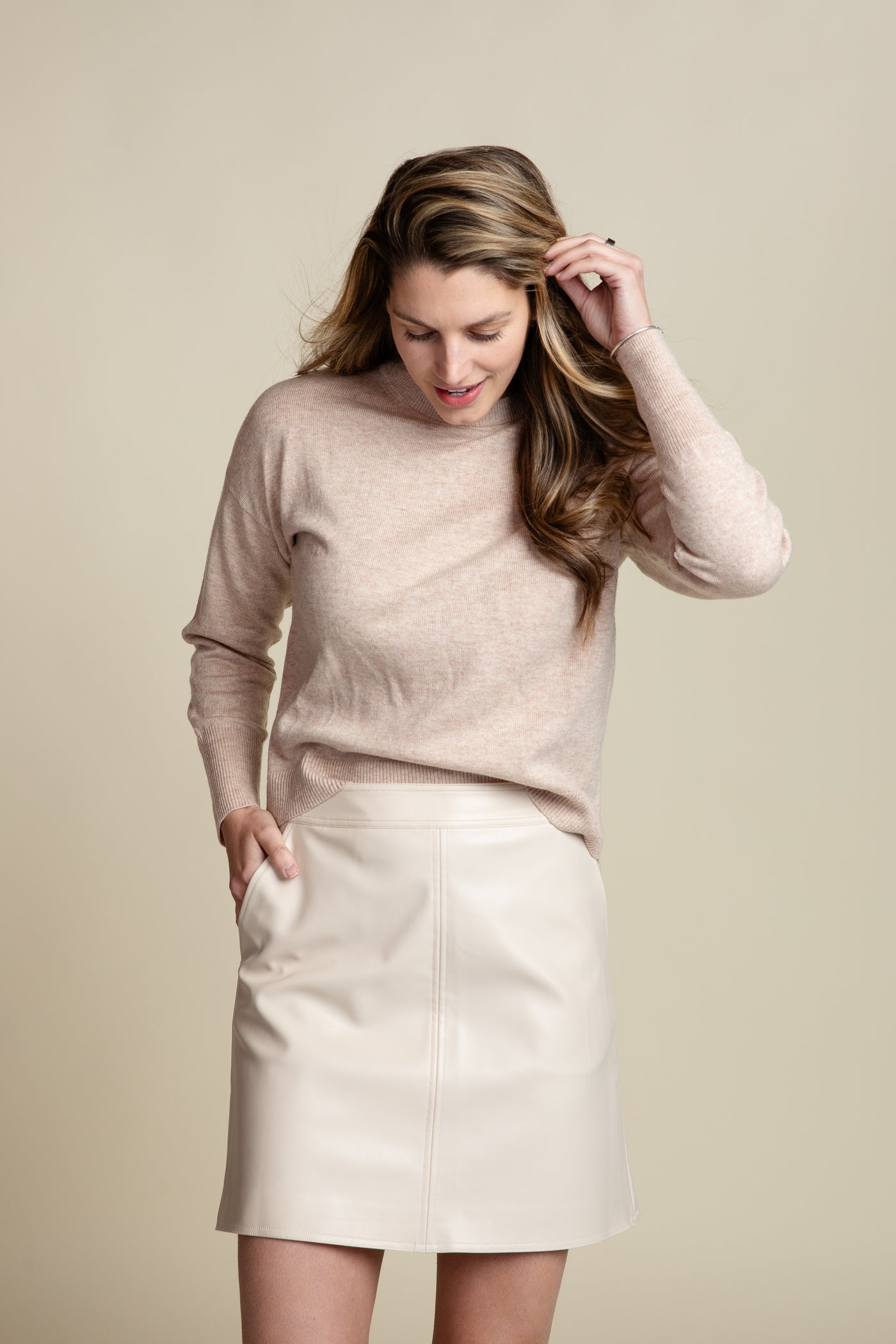 The Payton Vegan Leather Mini Skirt | Cream