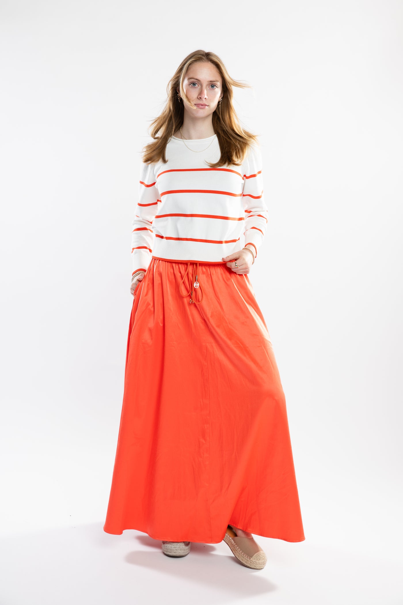 The Ellie Roll Neck Sweater | White & Coral