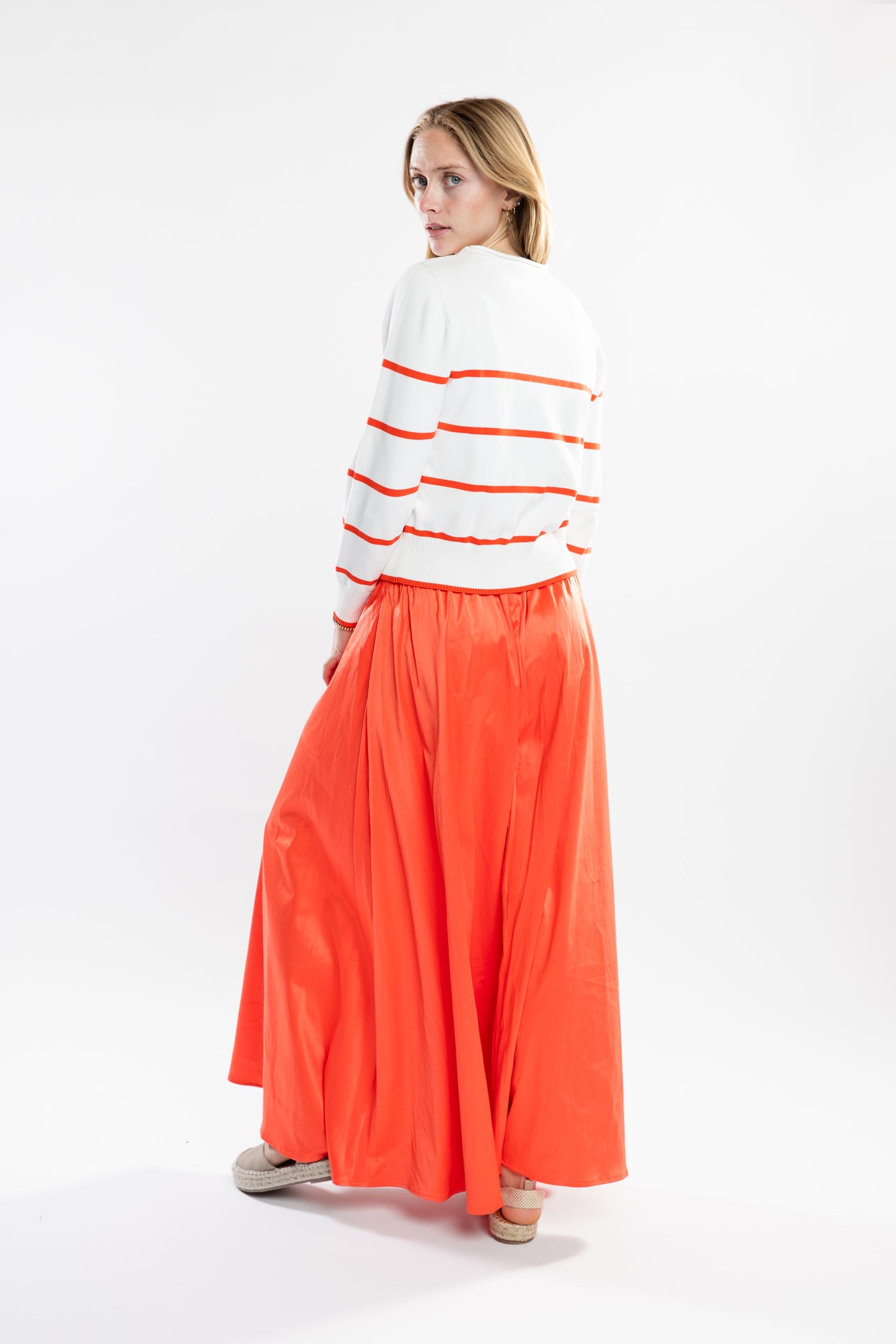 The Ellie Roll Neck Sweater | White & Coral