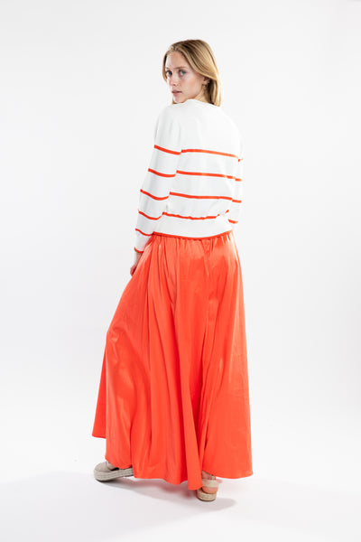 The Ellie Roll Neck Sweater | White & Coral