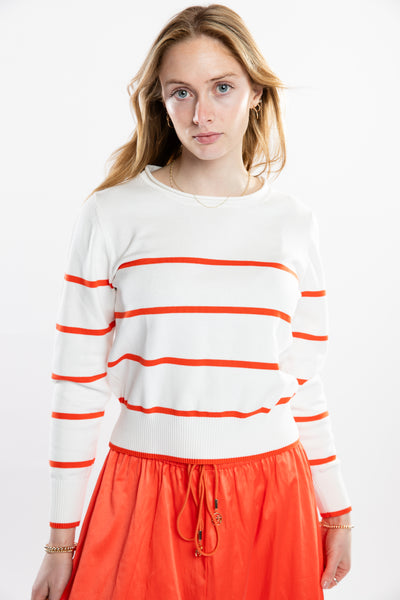 The Ellie Roll Neck Sweater | White & Coral
