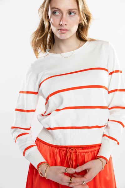 The Ellie Roll Neck Sweater | White & Coral