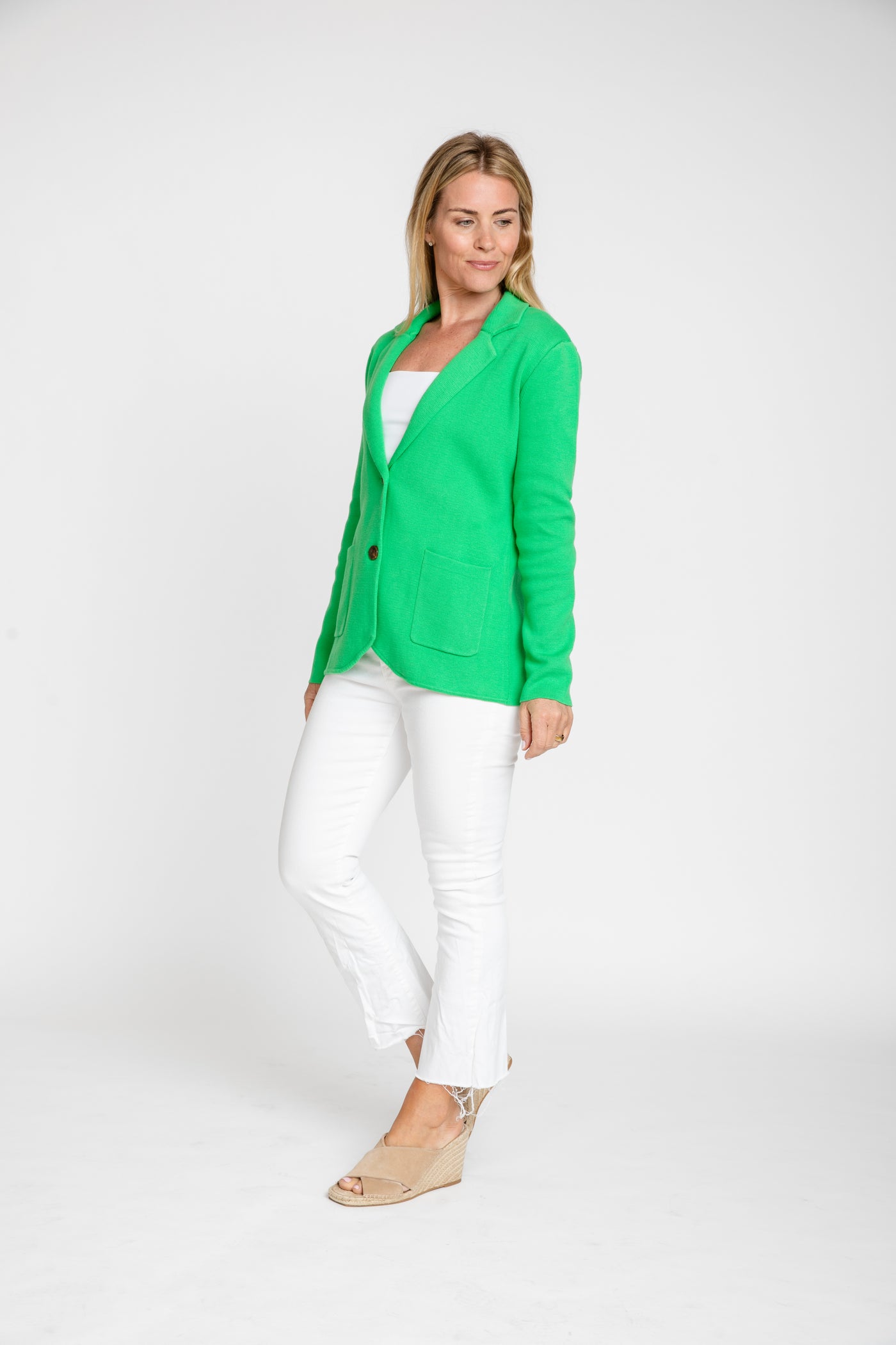 Green knit blazer sales