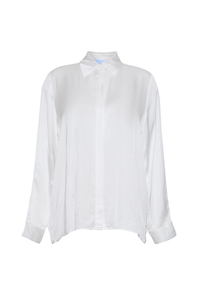 The Elle Satin Button-Down Shirt | White