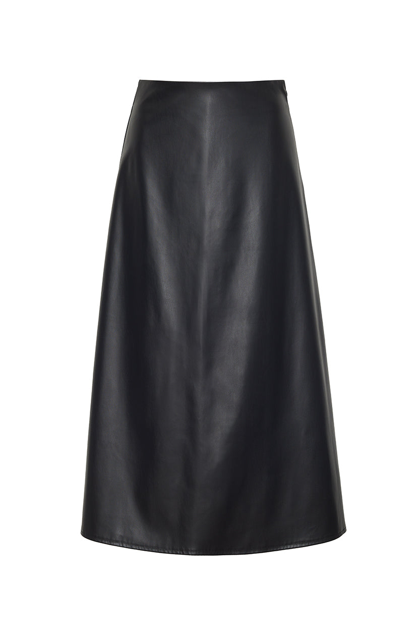 The Helene Leather Midi Skirt | Black