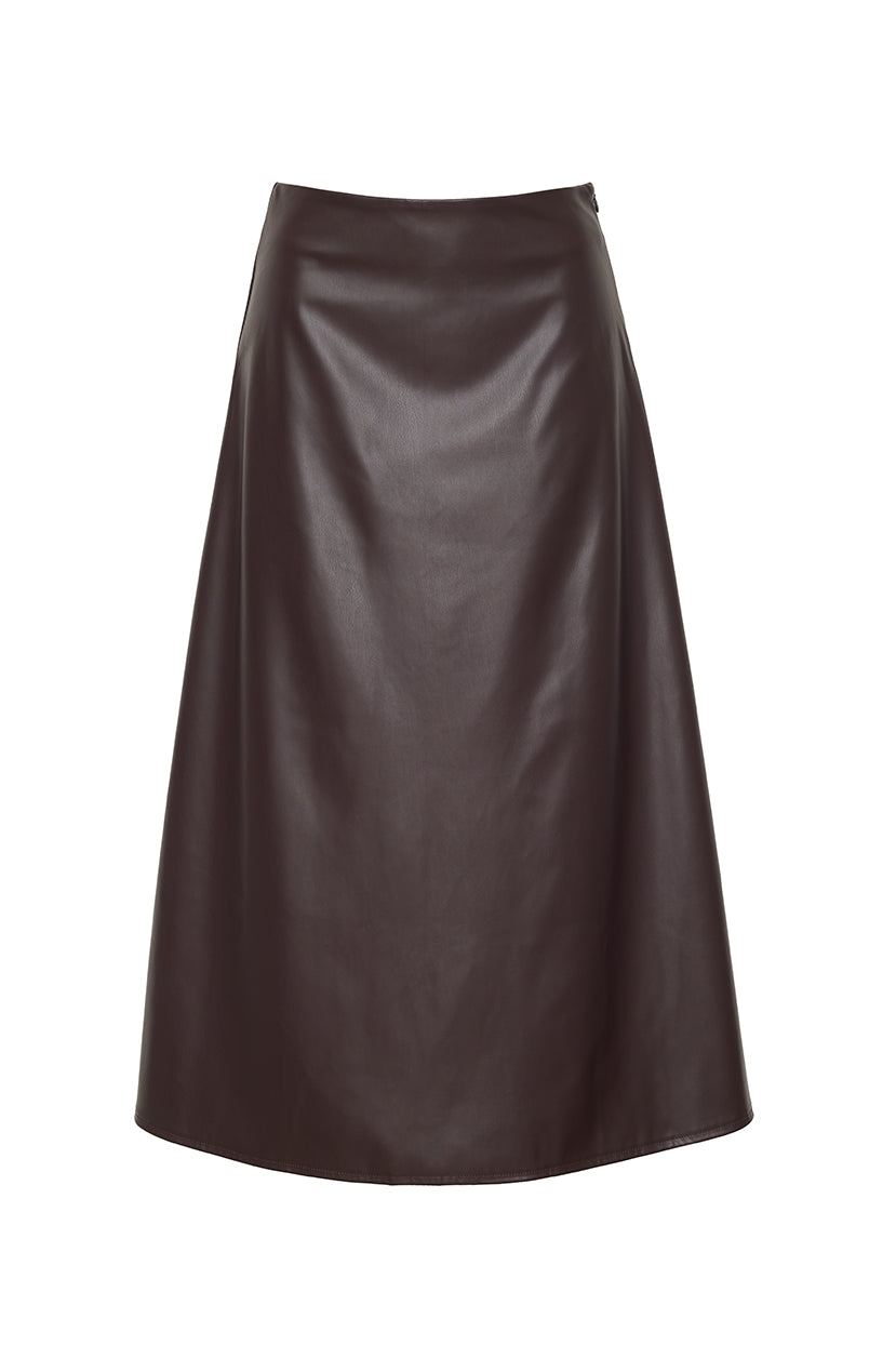 The Helene Leather Midi Skirt | Chocolate