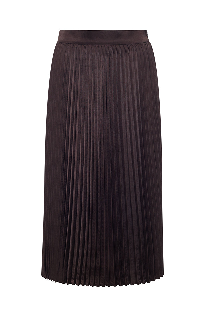 The Sarah Pleated Satin Skirt | Chocolate