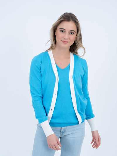 The Detailed Cardigan | Blue + White