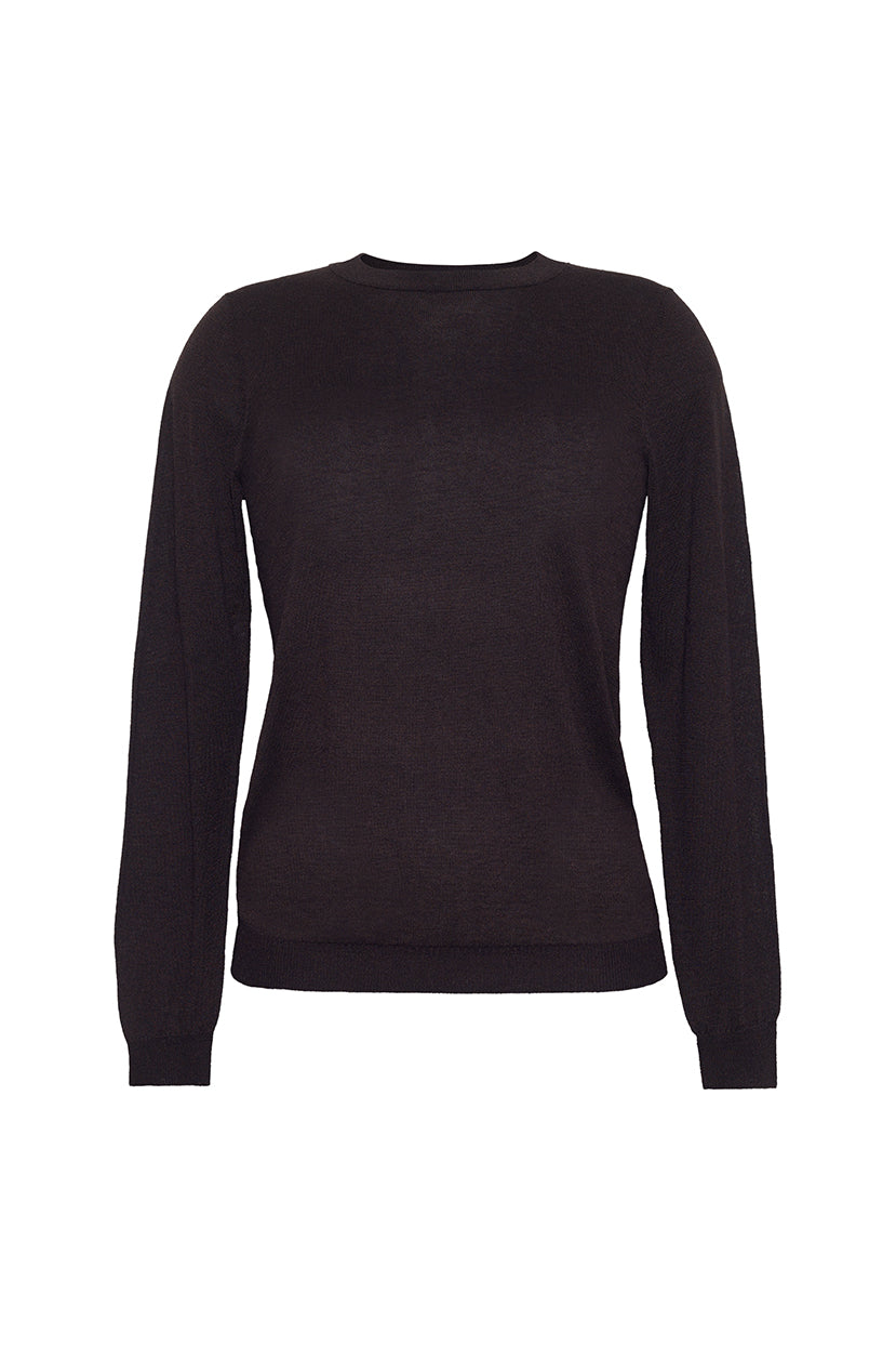 The Kit Fine Gauge Crew Neck Sweater | Chocolate